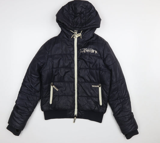 Superdry Womens Blue Hooded Puffer Jacket Size M Winter Coat