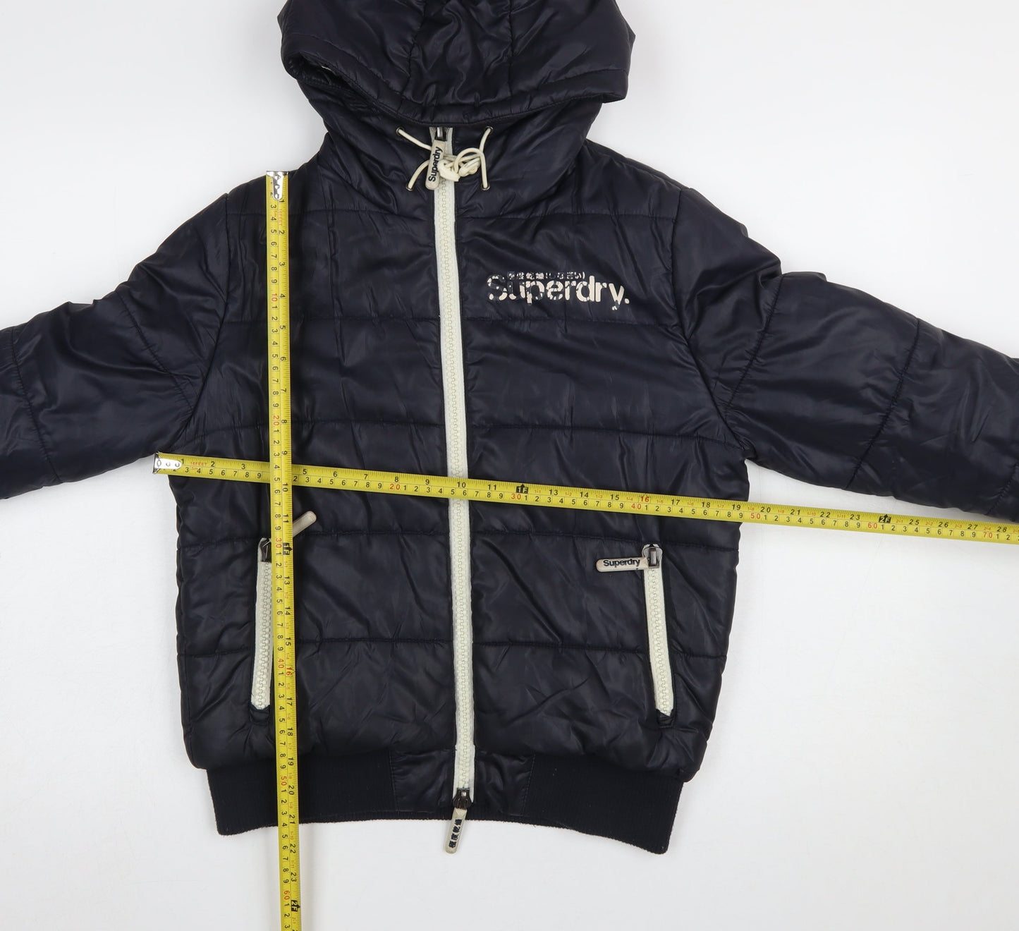 Superdry Womens Blue Hooded Puffer Jacket Size M Winter Coat