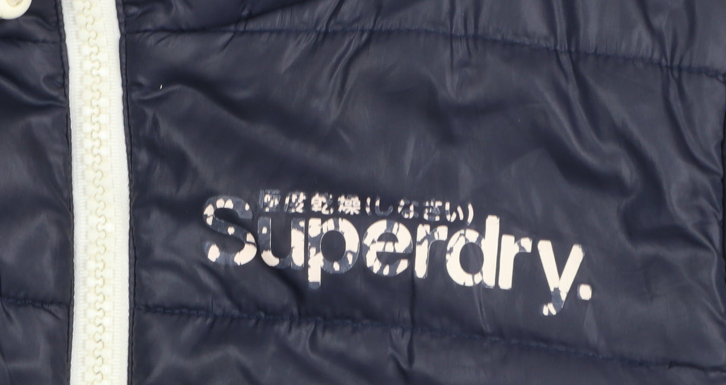 Superdry Womens Blue Hooded Puffer Jacket Size M Winter Coat