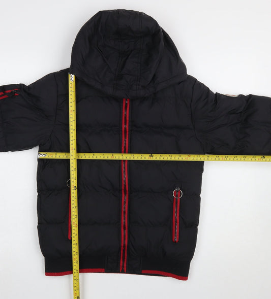 Ripstop Boys Black Hooded Puffer Jacket Size 12-13 Years Winter Coat