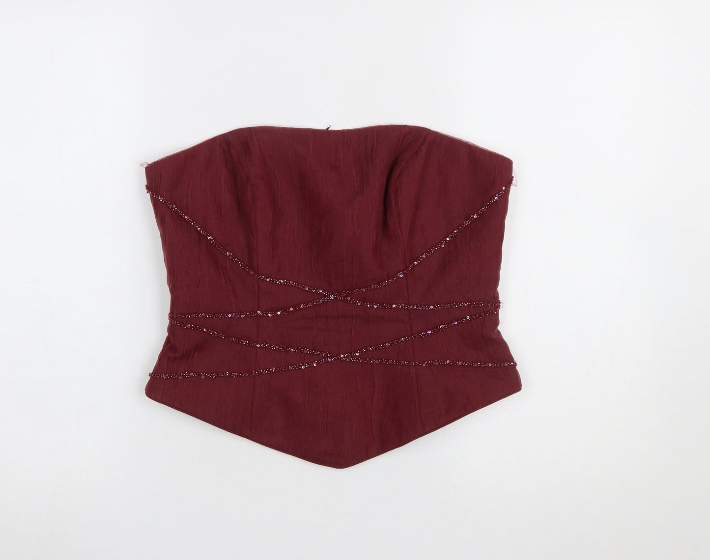 Veromia Bridesmaid Women’s Red Beaded Strapless Satin Top Size 14