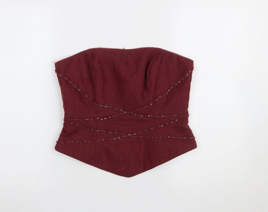 Veromia Bridesmaid Women’s Red Beaded Strapless Satin Top Size 14