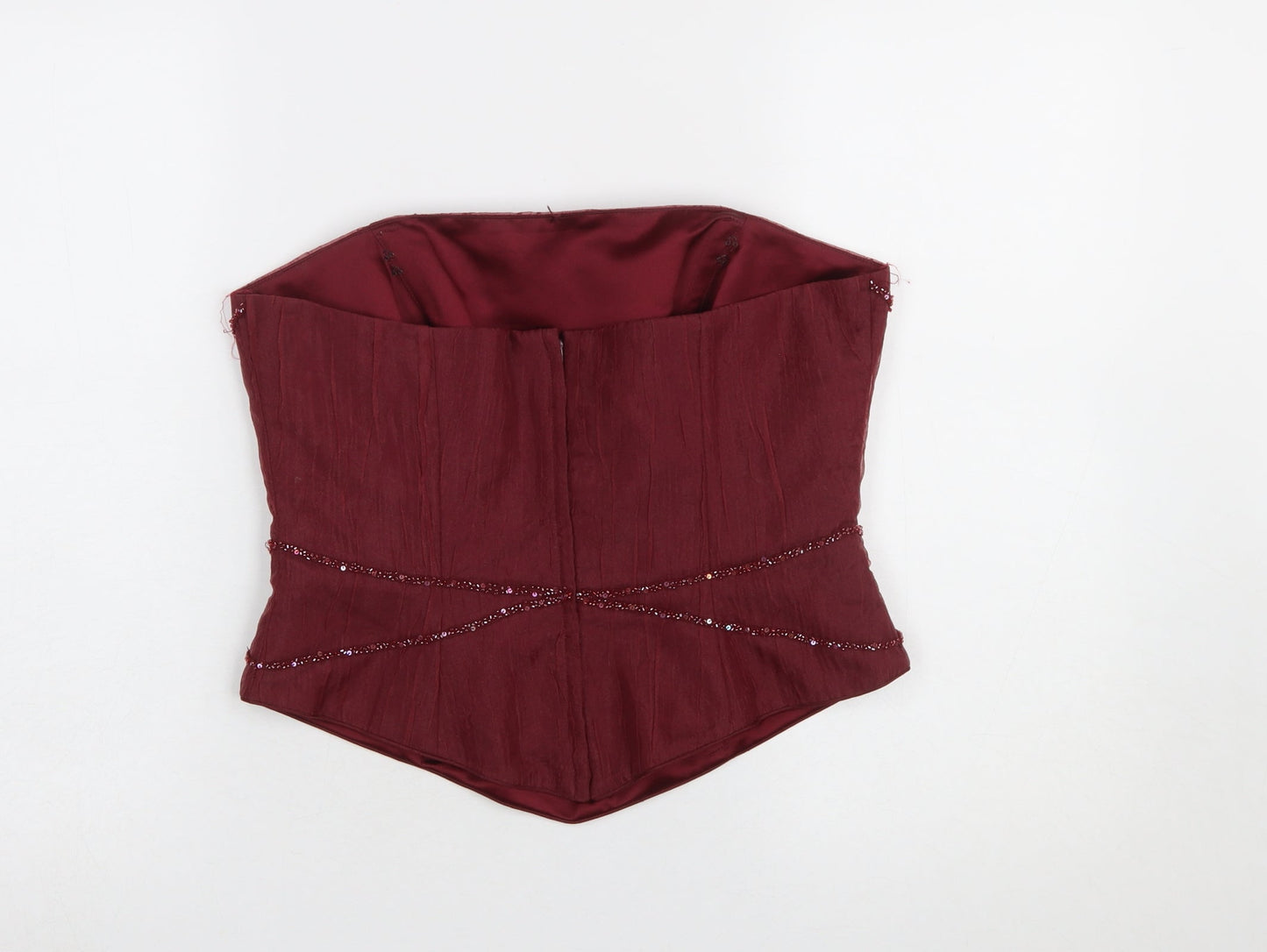 Veromia Bridesmaid Women’s Red Beaded Strapless Satin Top Size 14