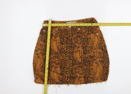 Denim Co. Women Brown Animal Print Cotton Mini Skirt Size 6