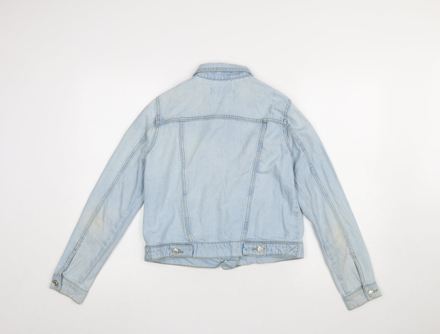 Mango Women Blue XS Denim Basic Jacket Buttoned Cotton