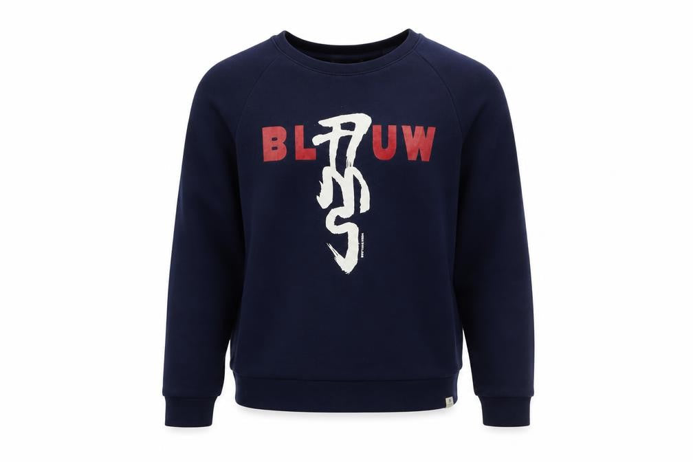 Front view of Scotch & Soda girls’ blue logo pullover sweatshirt, size 12, years