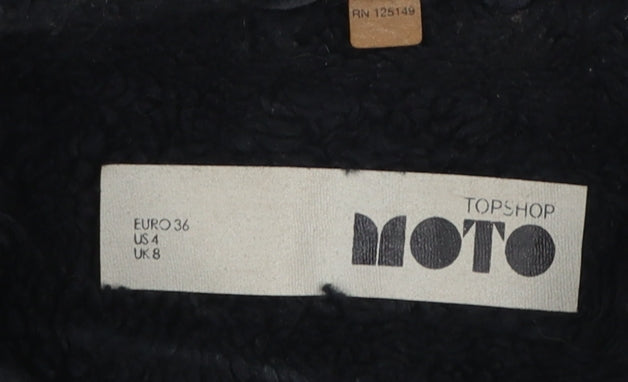Topshop MOTO Women Black Cotton Lined Fur Collar Denim Jacket UK 8