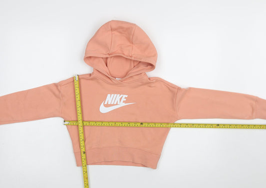 Nike Girls Pink Logo Pullover Hoodie Size S Long Sleeve Sports Style