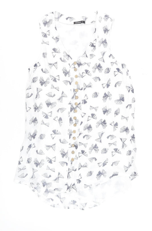 Roman Women’s White Floral Button Blouse Size 10 Sleeveless Top