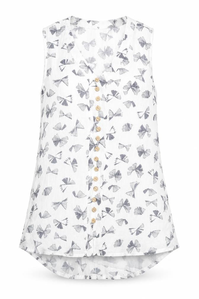 Front view of Roman Women’s White Floral Button Blouse, size UK 10, Sleeveless Top