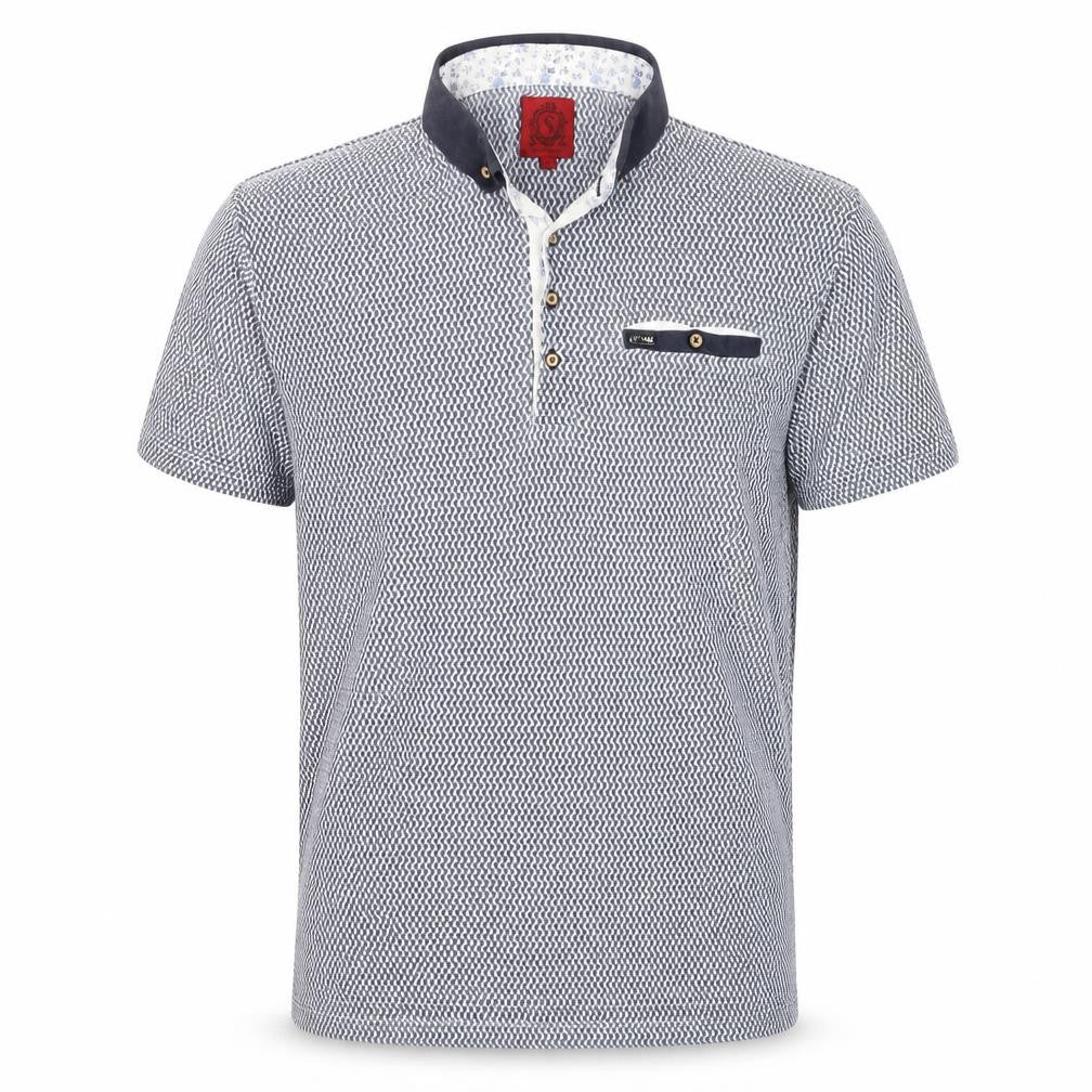 Swade Men's Blue Geometric Cotton Short Sleeve Polo Shirt L