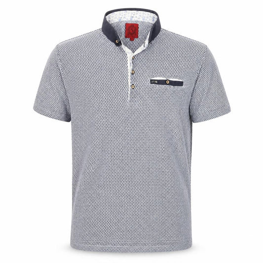 Swade Men's Blue Geometric Cotton Short Sleeve Polo Shirt L