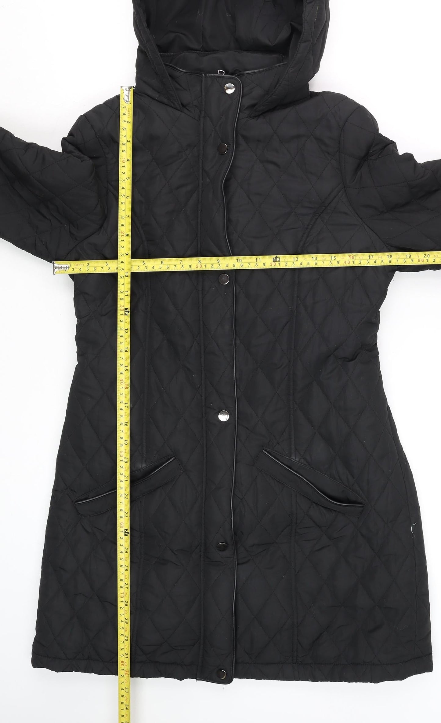 Very Women’s Black Quilted Hooded Long Coat Size 12