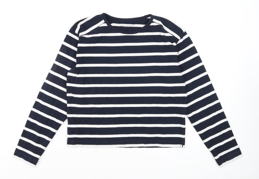 French Connection Women's Blue Striped Long Sleeve Cotton T-Shirt Size M