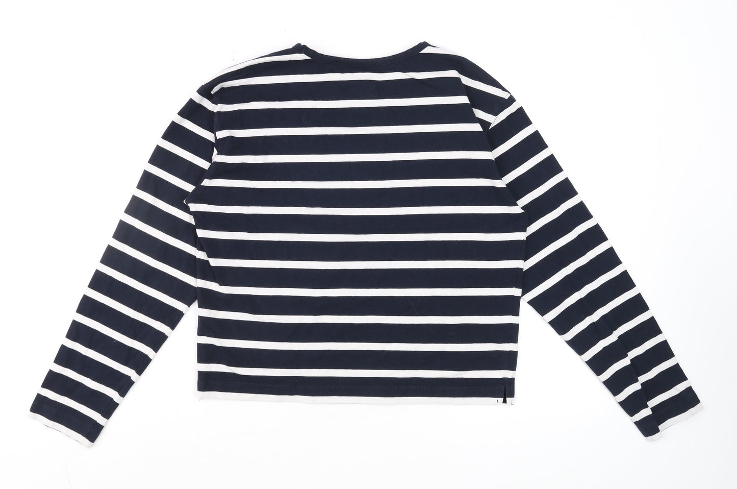 French Connection Women's Blue Striped Long Sleeve Cotton T-Shirt Size M