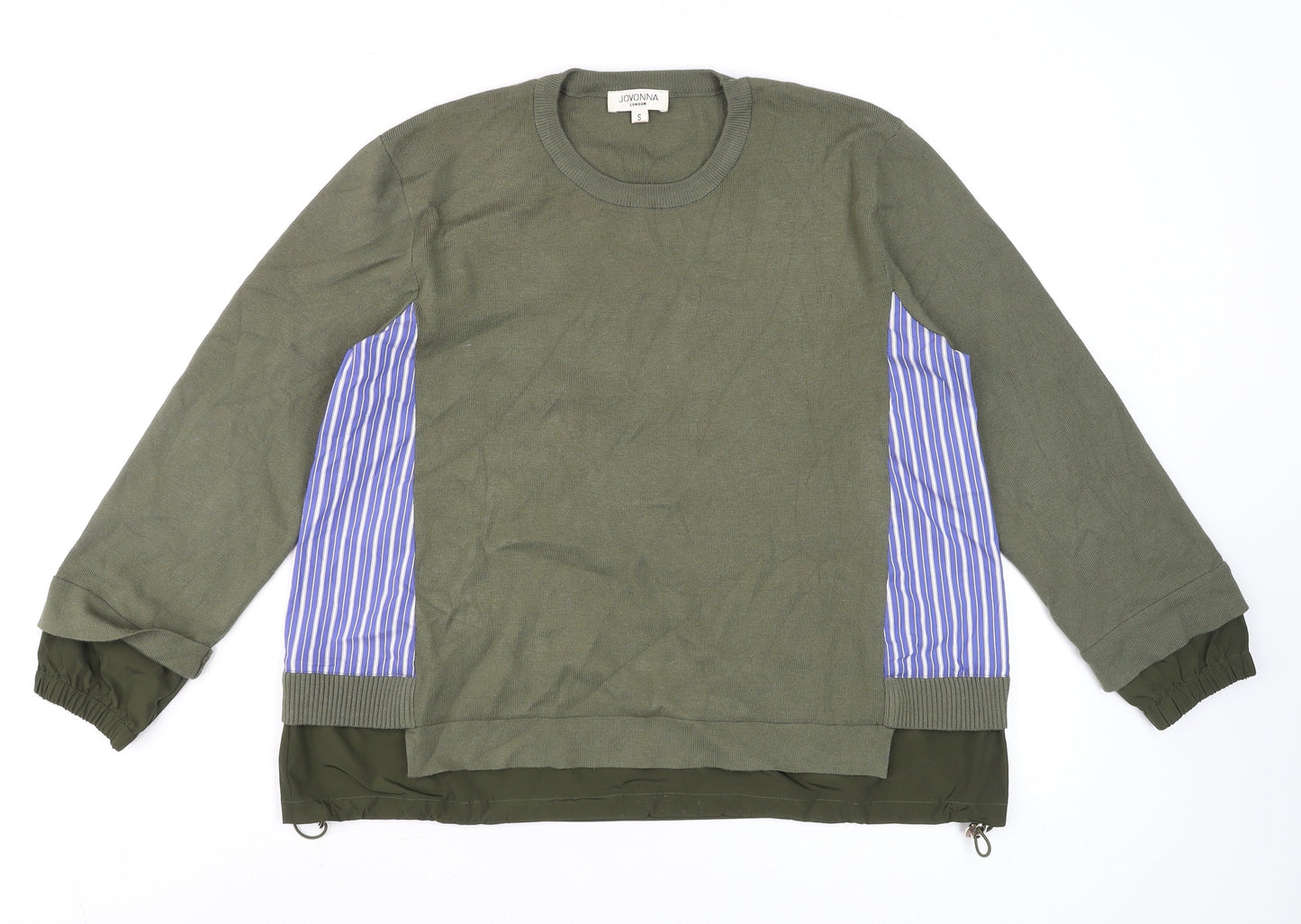 Jovonna London Women's Green Striped Panel Long Sleeve Casual Top Size S