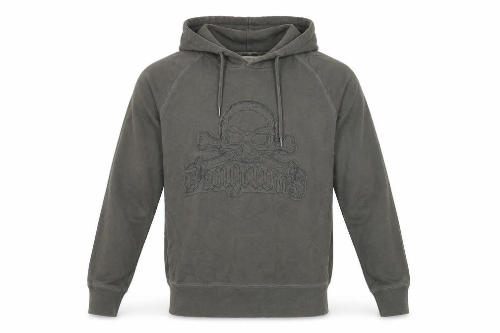 Zara Men's Green Skull Embroidered Pullover Hoodie Size M