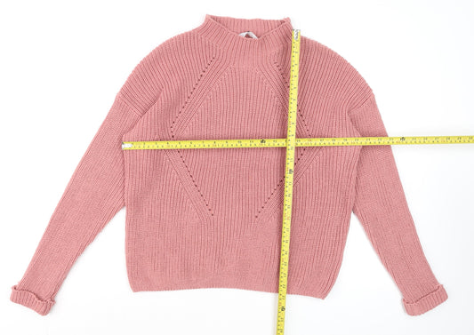 Primark Womens Pink Chunky Knit Mock Neck Jumper Size L