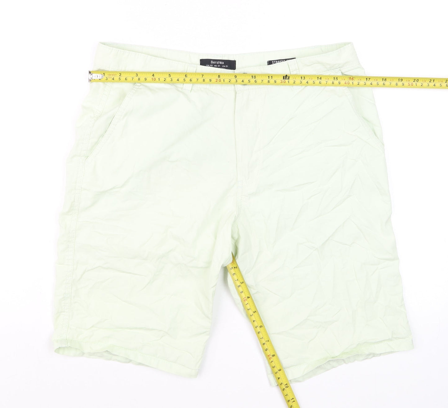 Bershka Men's Light Green Chino Shorts Size 31 Straight Fit