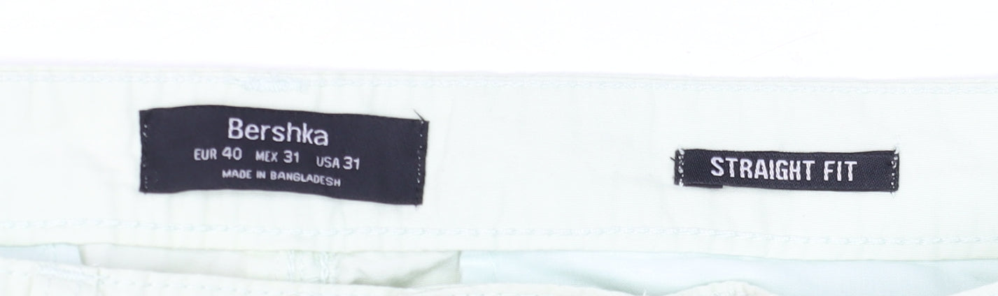 Bershka Men's Light Green Chino Shorts Size 31 Straight Fit