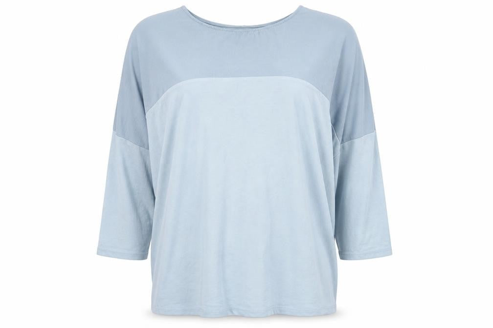 d.e.c.k. by Decollage Women's Blue Colourblock 3/4 Sleeve Relaxed Fit Top L
