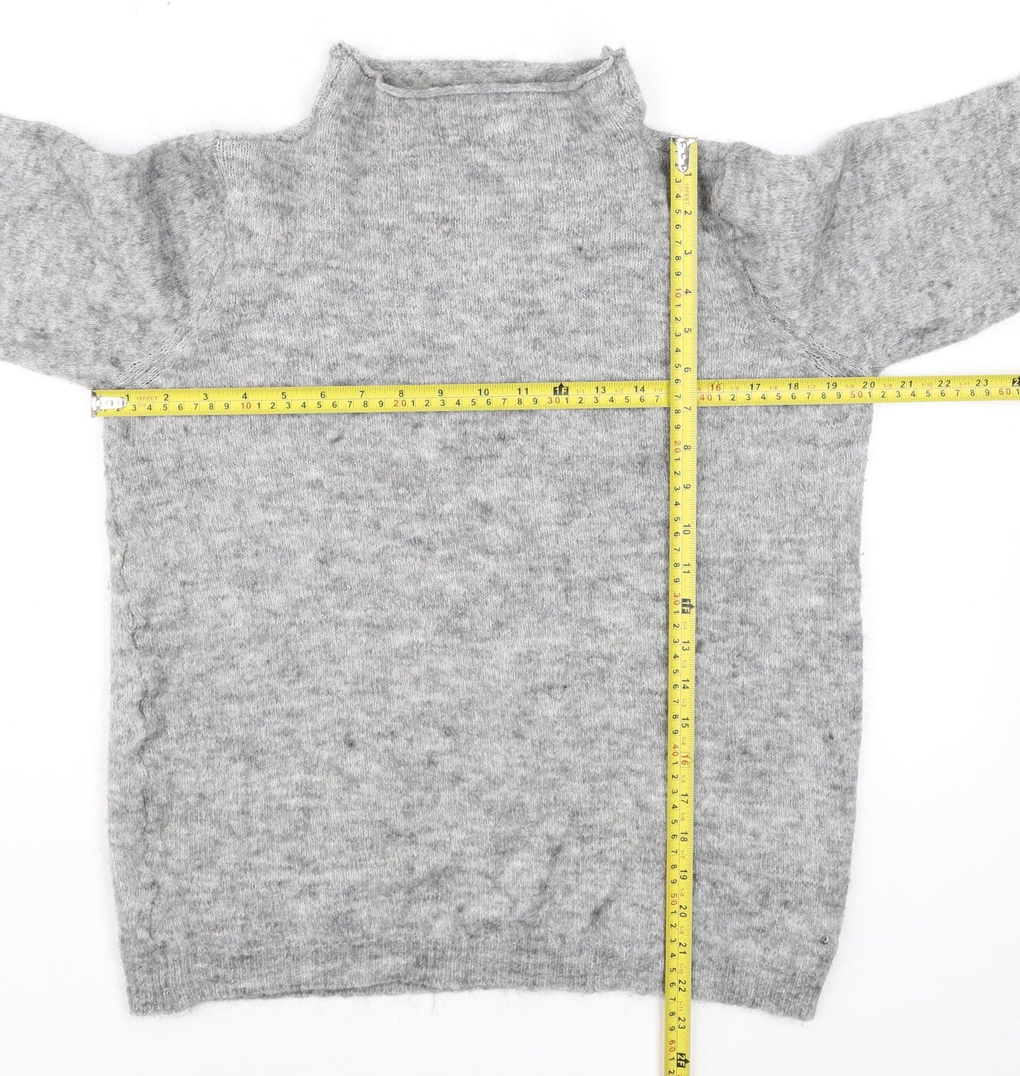 Fransa Womens Grey Mock Neck Wool Blend Pullover Jumper L