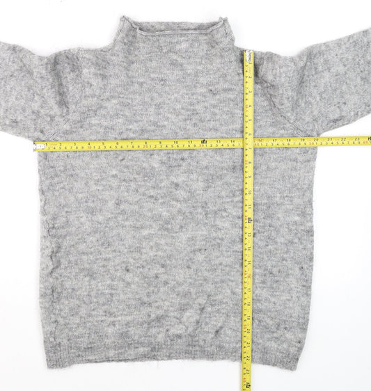 Fransa Womens Grey Mock Neck Wool Blend Pullover Jumper L