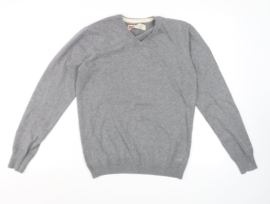Levi's Men's Grey Slim Fit V-Neck Cotton Jumper Size S