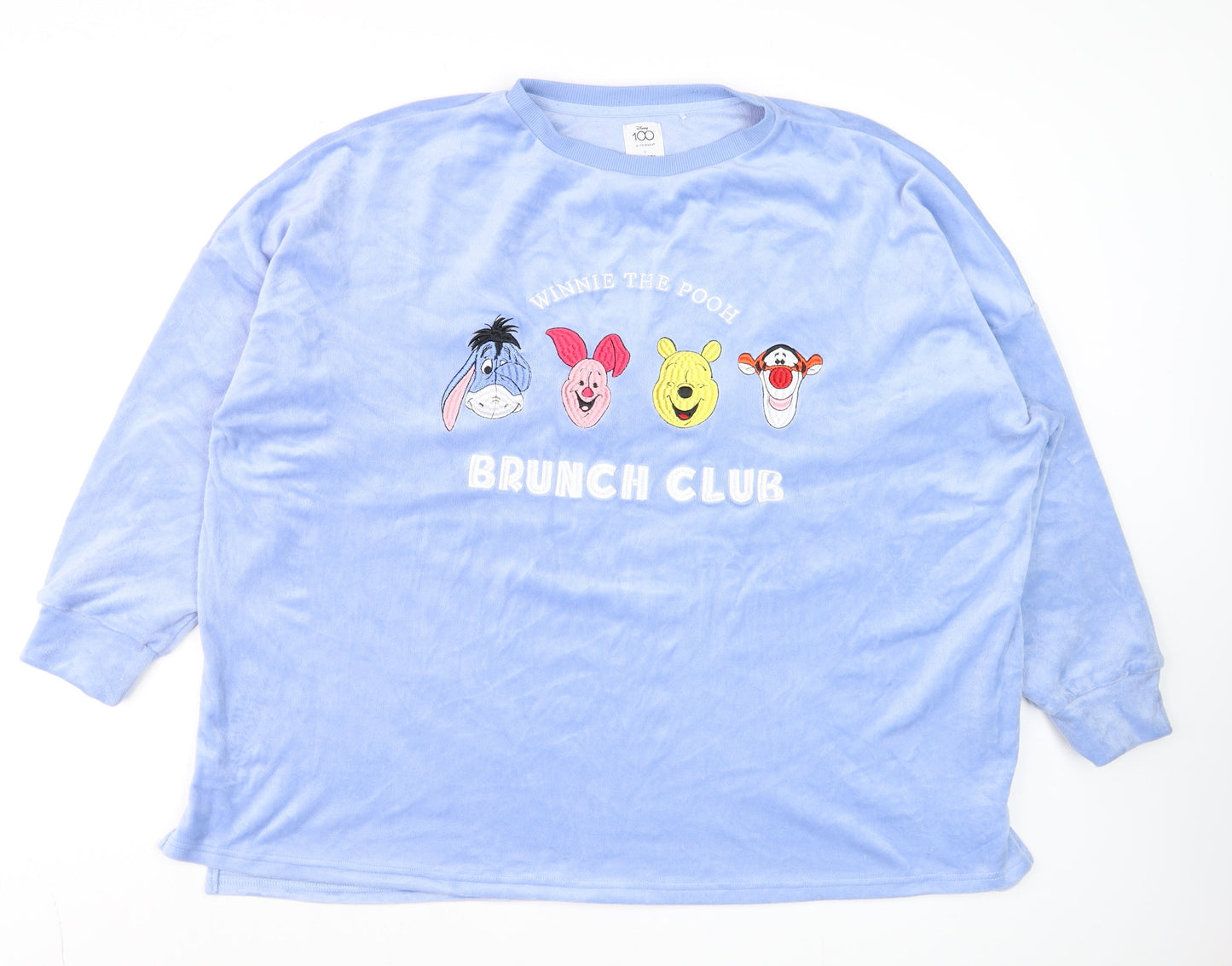 Disney Winnie the Pooh Brunch Club Blue Velour Sweatshirt Womens L Primark