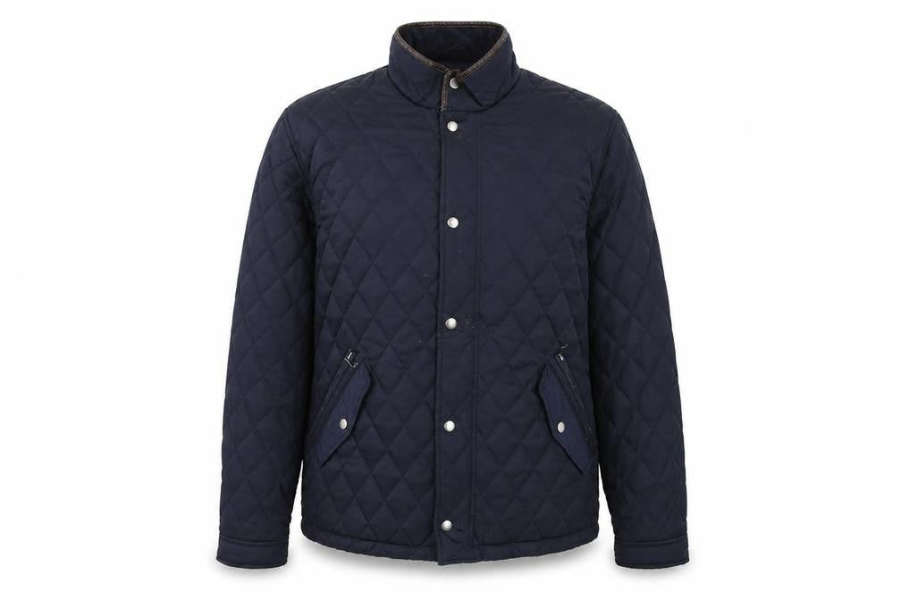 Front view of Dunnes Men's Navy Quilted Mid-Length Polyester Jacket M