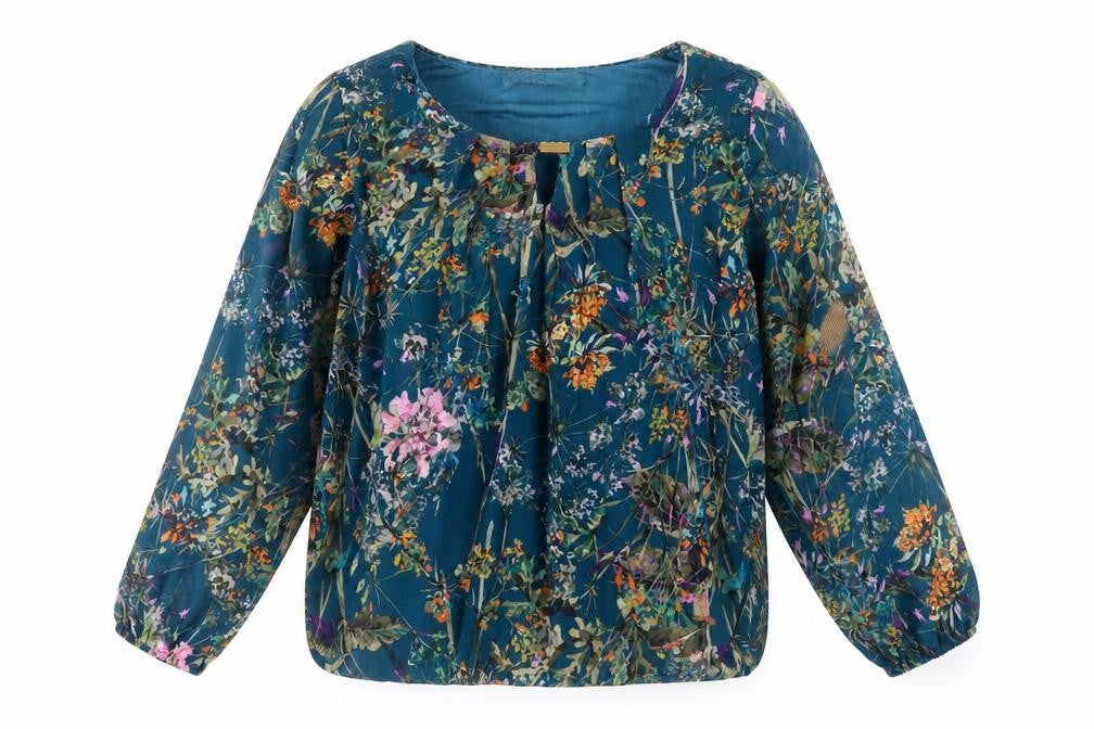 Pala D’Oro Women’s Blue Floral Tunic Blouse Size S Relaxed Fit