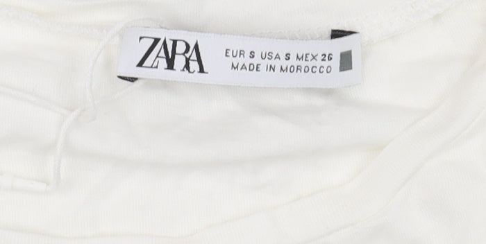 ZARA Women White Ruffle Flutter Sleeve Tunic Blouse Size S