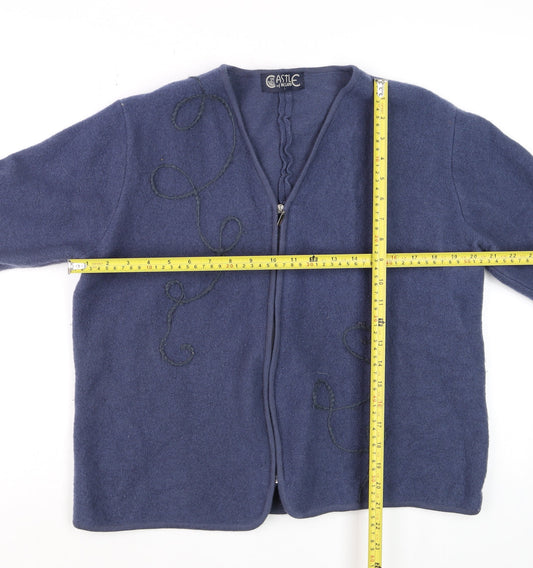 Castle of Ireland Women Blue Wool Full Zip V-Neck Cardigan L