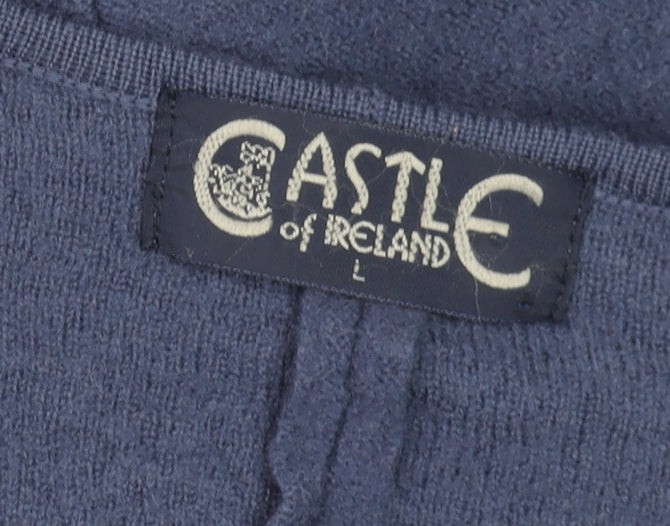 Castle of Ireland Women Blue Wool Full Zip V-Neck Cardigan L