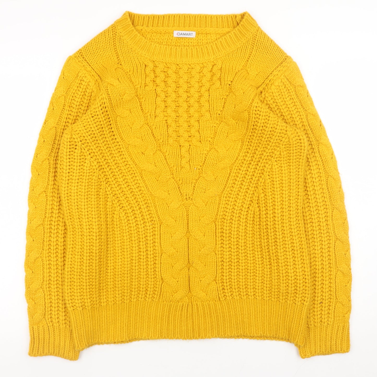Damart Women’s Yellow Chunky Knit Acrylic Jumper M 14/16 Crew Neck
