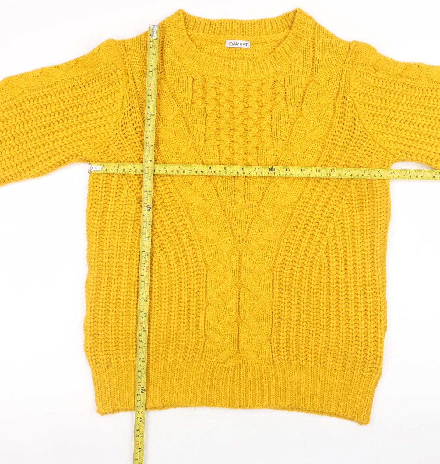 Damart Women’s Yellow Chunky Knit Acrylic Jumper M 14/16 Crew Neck
