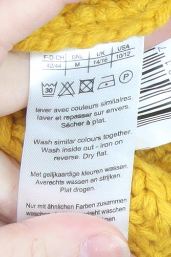 Damart Women’s Yellow Chunky Knit Acrylic Jumper M 14/16 Crew Neck