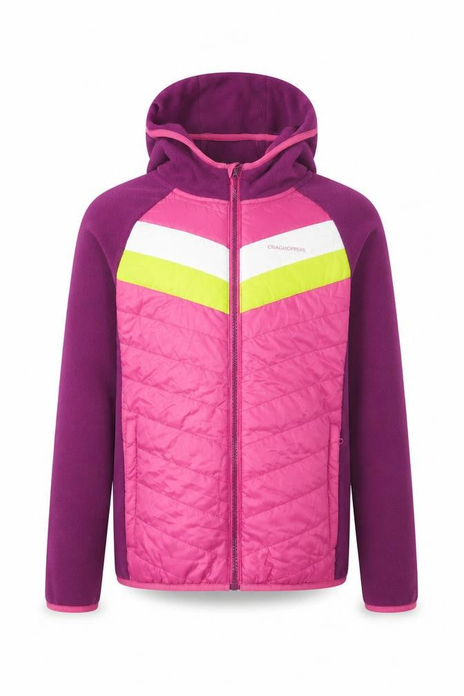 Front view of Craghoppers girls’ pink hooded quilted puffer jacket age 13 eu 158