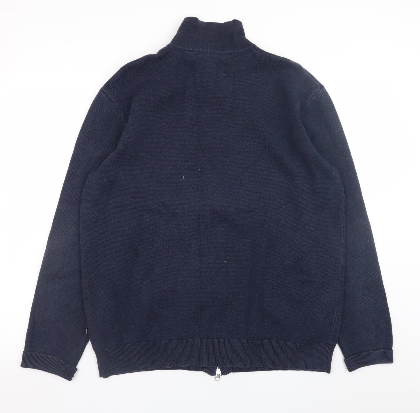 INDICODE Men’s Blue Full Zip Cotton Knit Jumper XL High Neck