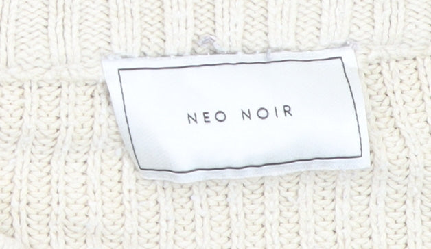 Neo Noir Mens Beige Chunky Knit Cotton Blend Crew Neck Jumper L