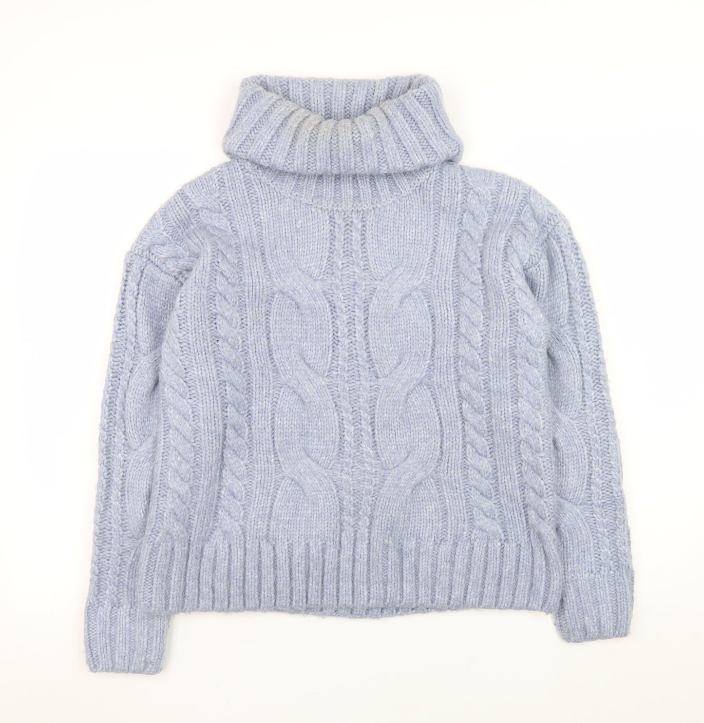 Tu Women Blue Cable-Knit Roll Neck Chunky Jumper Size S