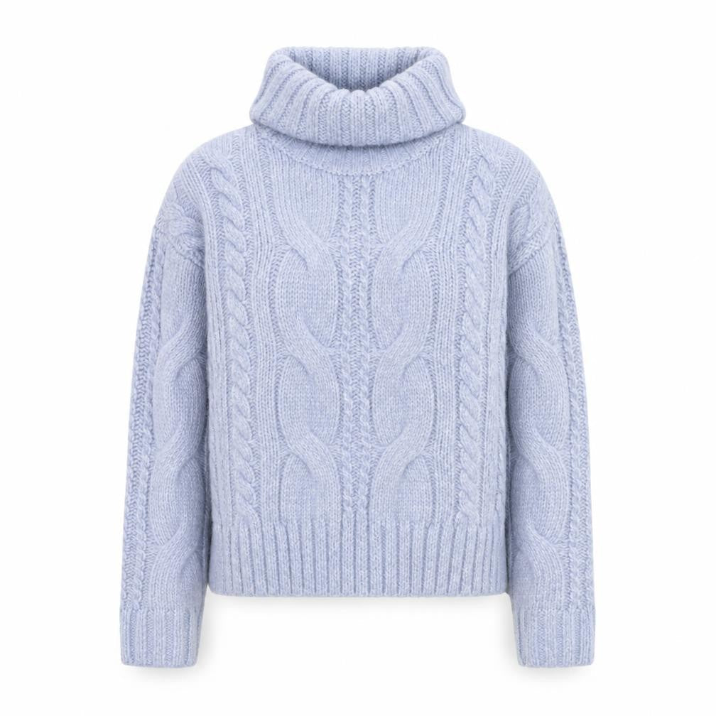 Tu Women Blue Cable-Knit Roll Neck Chunky Jumper Size S