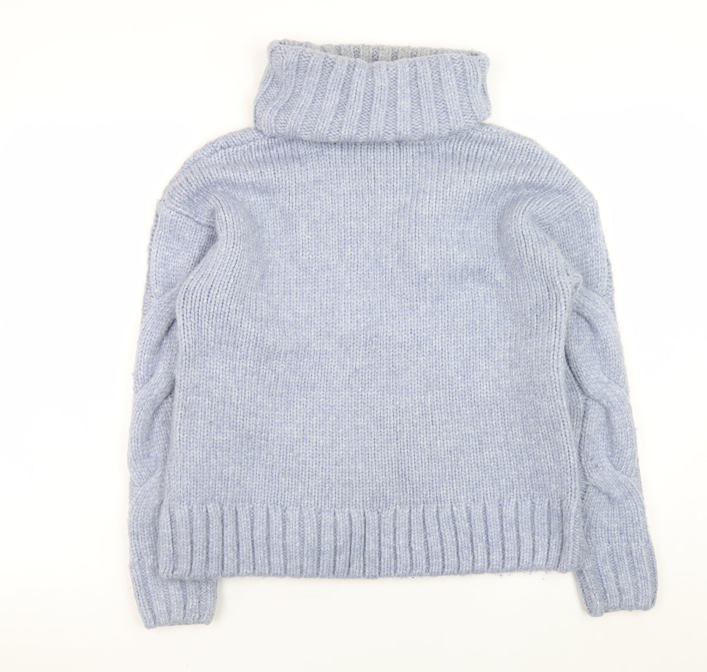 Tu Women Blue Cable-Knit Roll Neck Chunky Jumper Size S