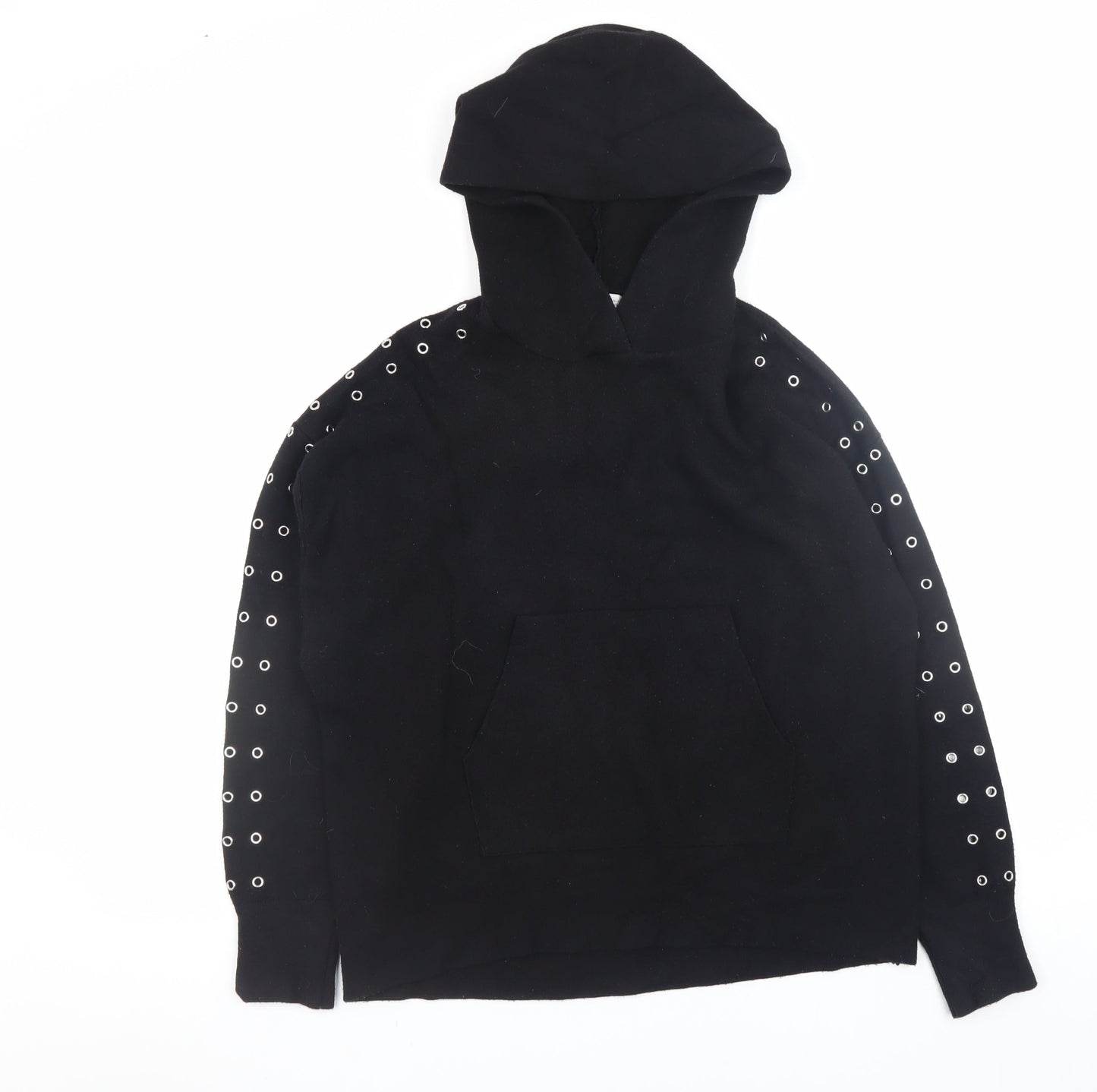 Zara Women Black Eyelet Hooded Knit Jumper Size S