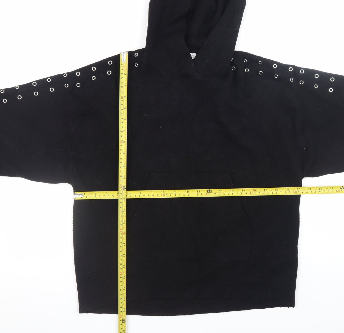 Zara Women Black Eyelet Hooded Knit Jumper Size S