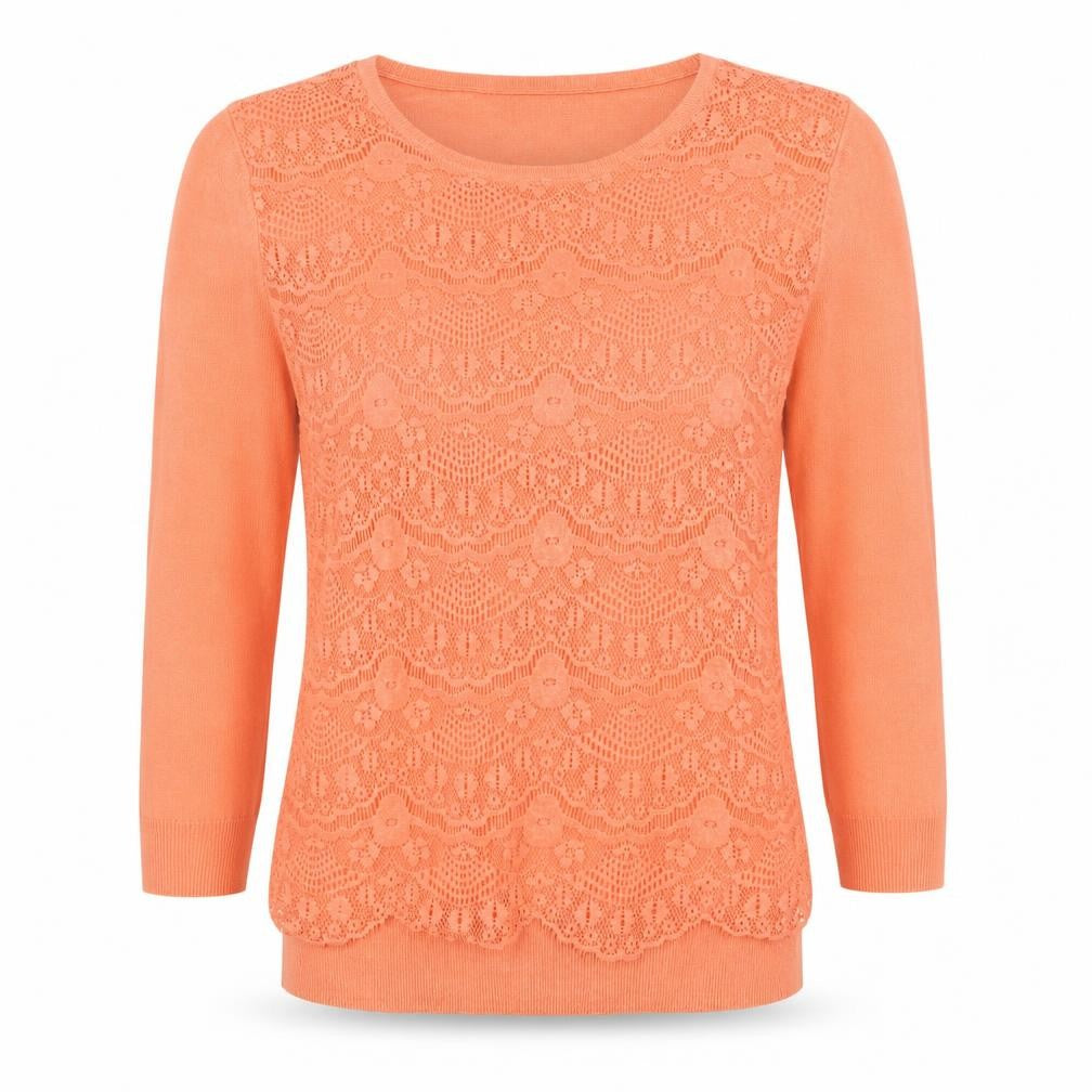 Wallis Women’s Orange Lace Knit 3/4 Sleeve Scoop Neck Jumper Size 10