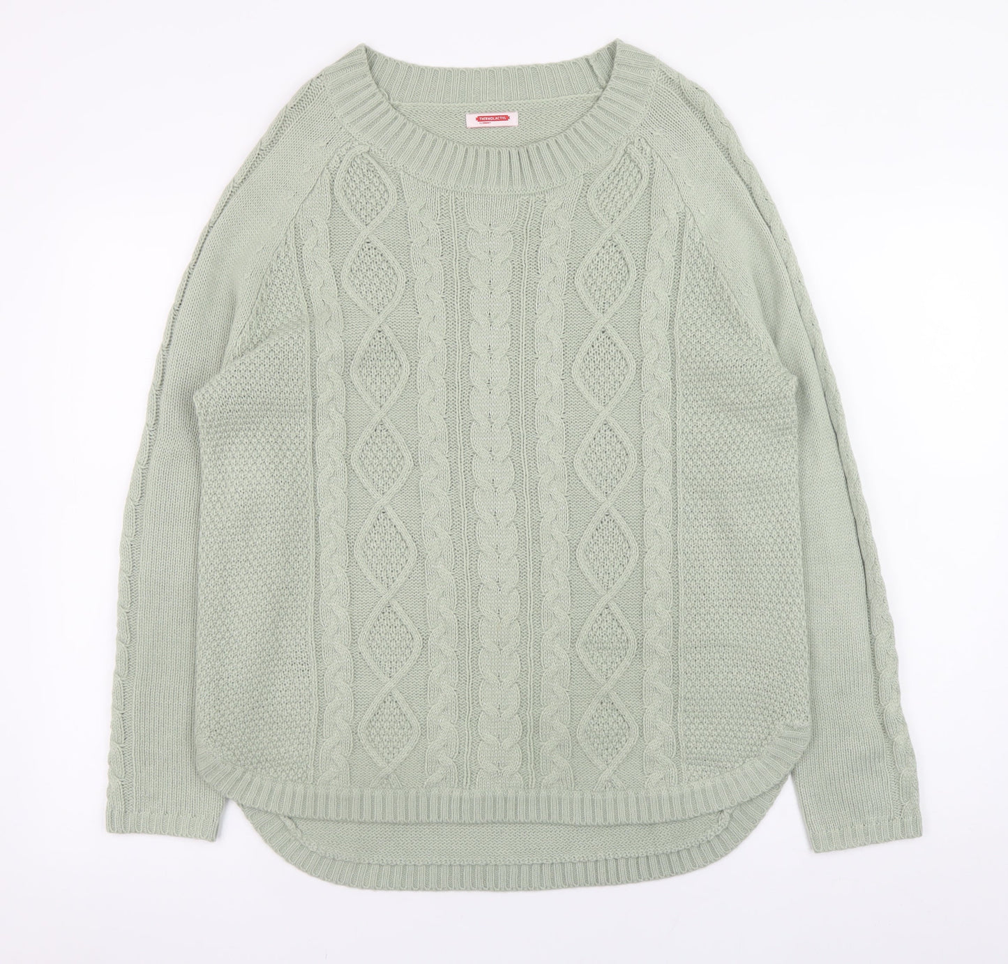 Damart Women Green Cable-Knit Crew Neck Long Sleeve Pullover Jumper Size M