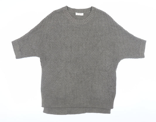 Fat Face Women Grey Short Sleeve Chunky Knit Jumper UK 10