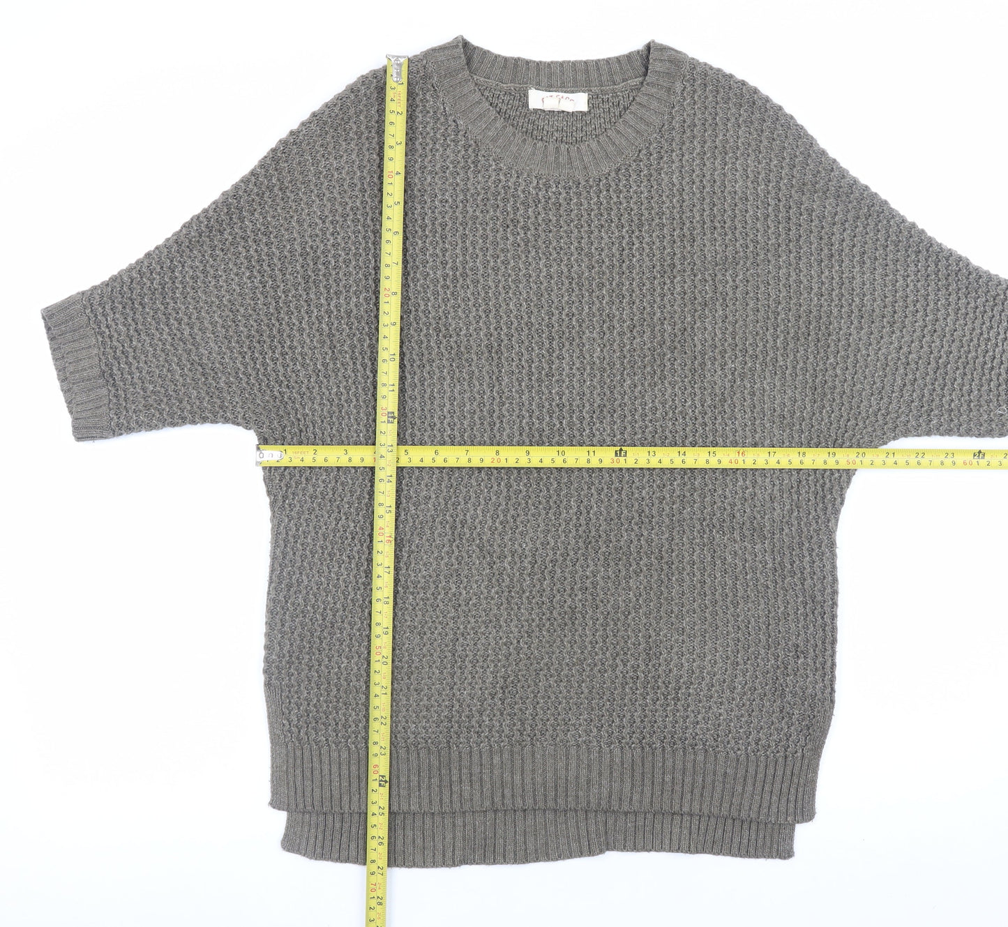 Fat Face Women Grey Short Sleeve Chunky Knit Jumper UK 10