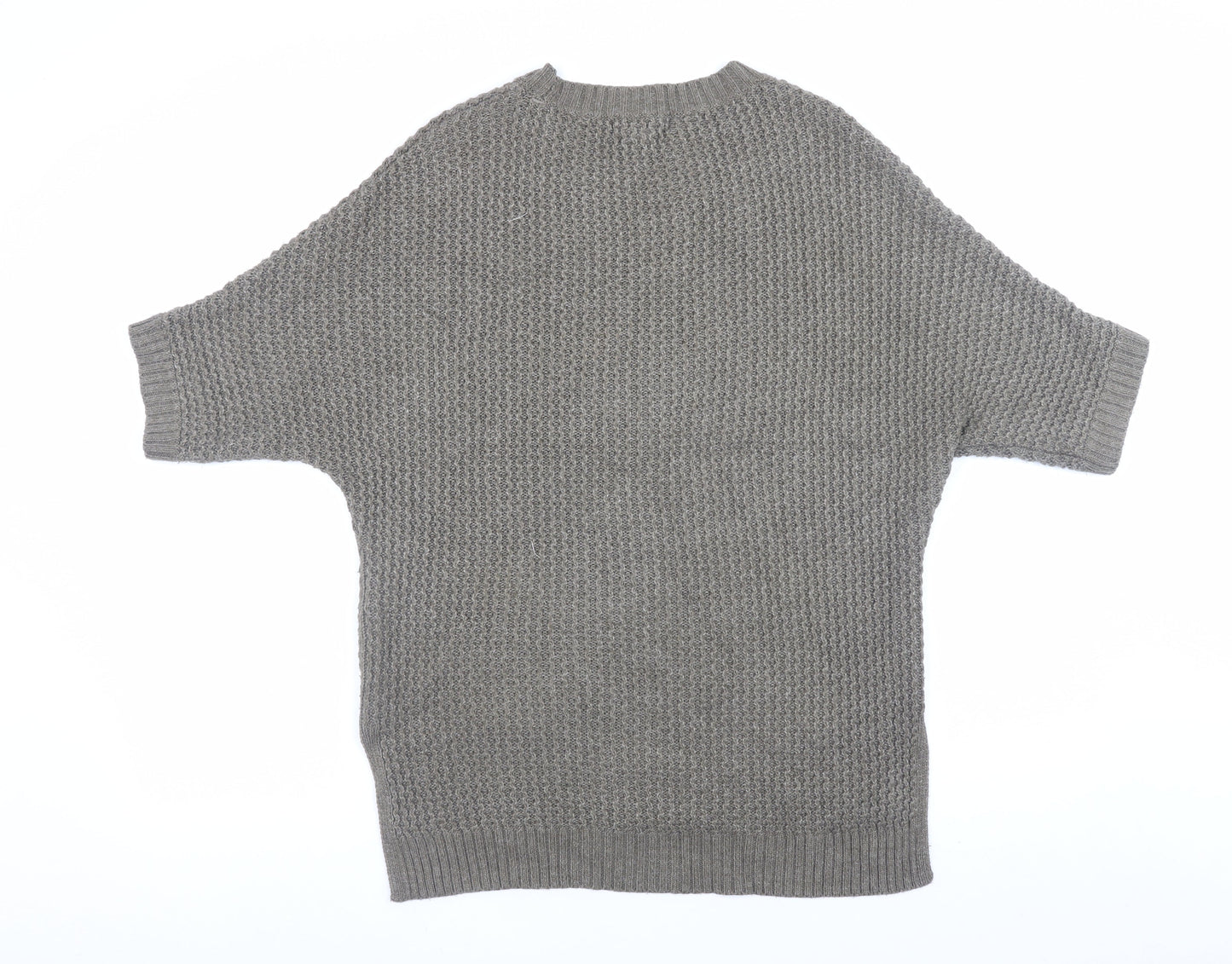 Fat Face Women Grey Short Sleeve Chunky Knit Jumper UK 10
